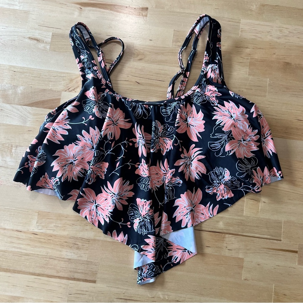 Floral Black And Peach Women's Swim Top